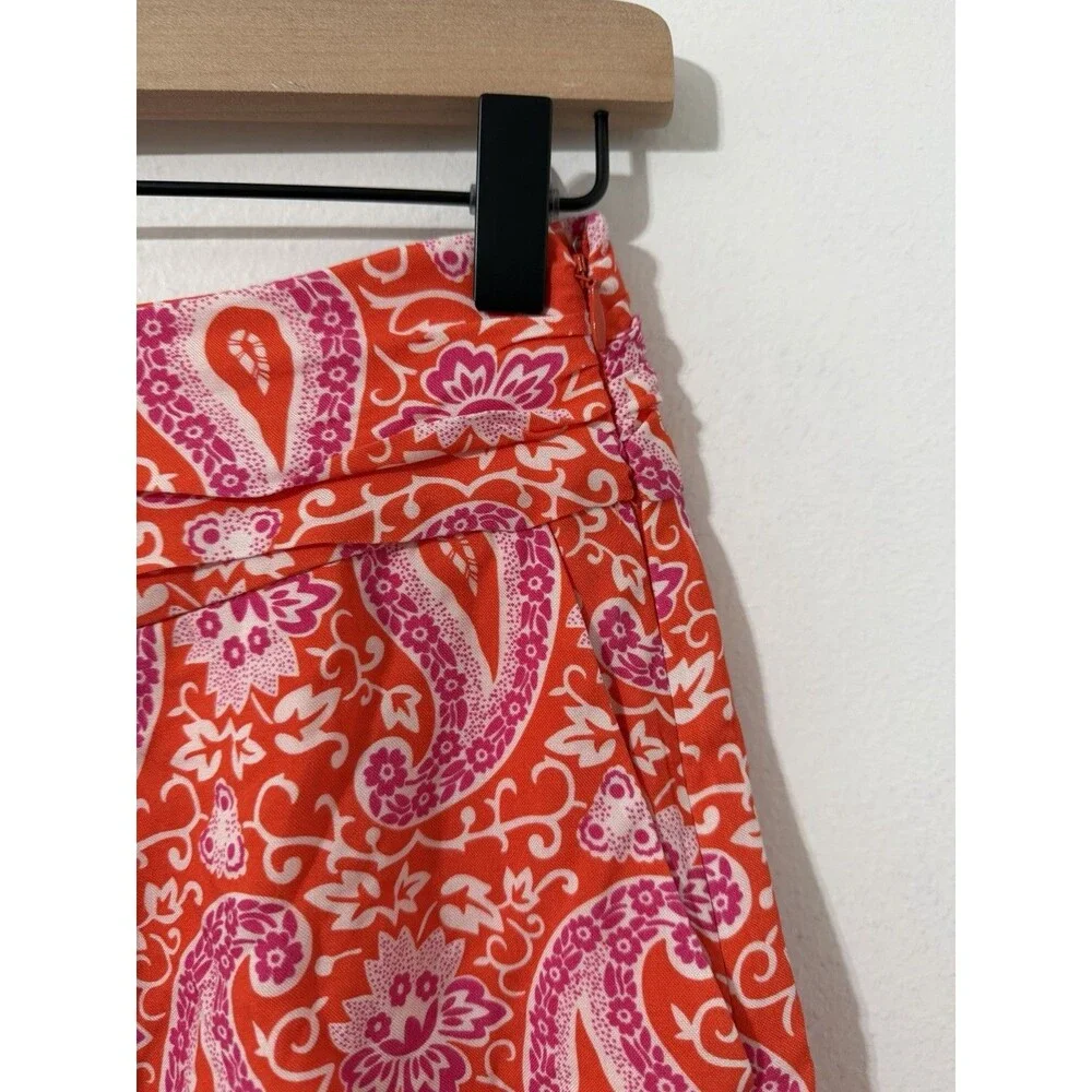Boden Orange Paisley Print Ruched Waistband Shorts Size 2 NWT Spring Colorful